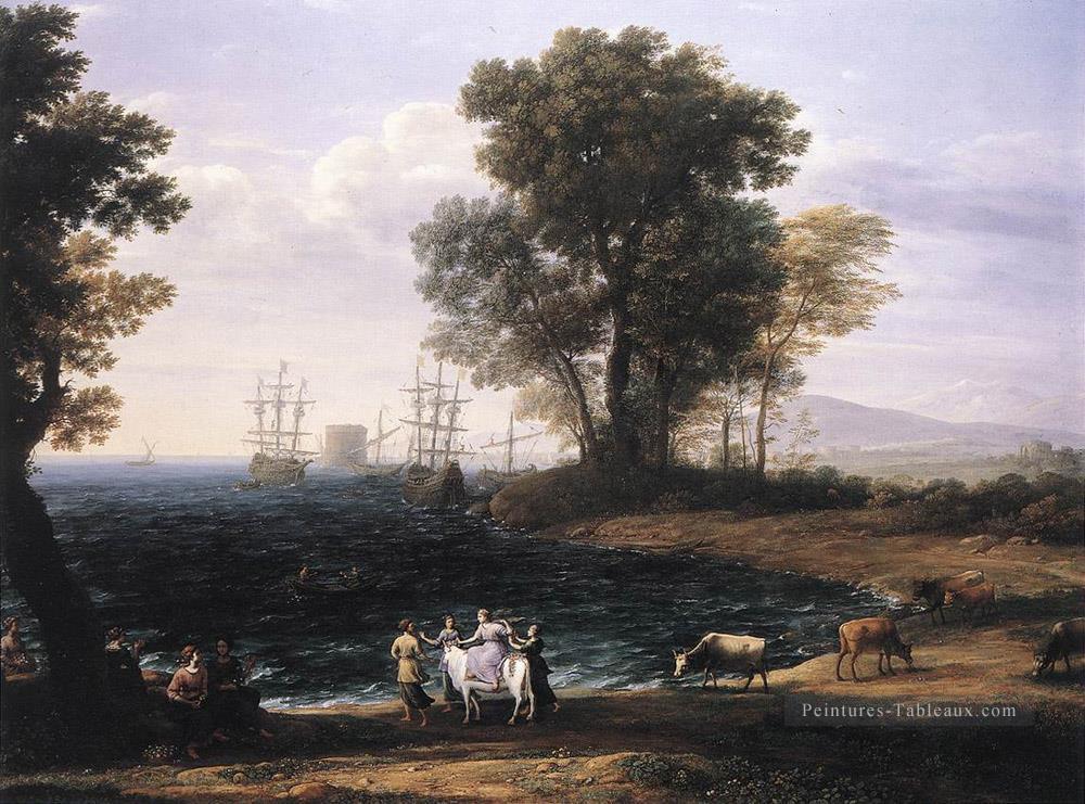 Scène côtière avec le rapt d’Europa paysage Plage Claude Lorrain Peintures à l'huile